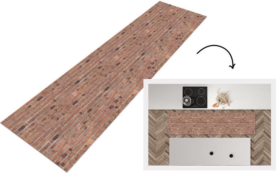 KitchenYeah Keukenloper Loper keuken Patroon Muur Baksteen 240x60 cm Keukenloper vinyl