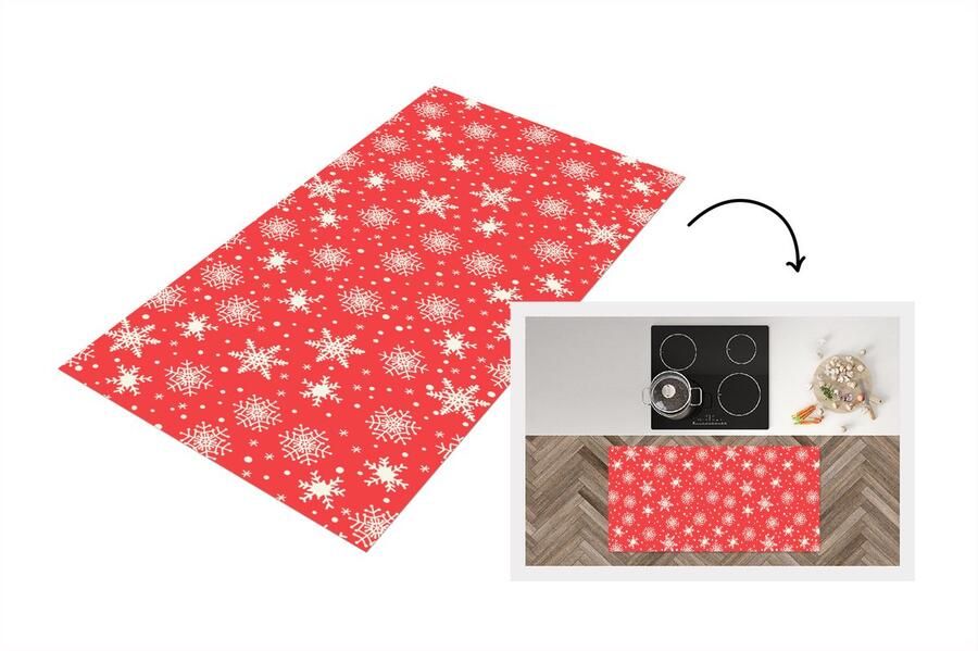 KitchenYeah Keukenloper Loper keuken Patroon Sneeuwvlok Kerst Rood Wit 120x60 cm Keukenloper vinyl