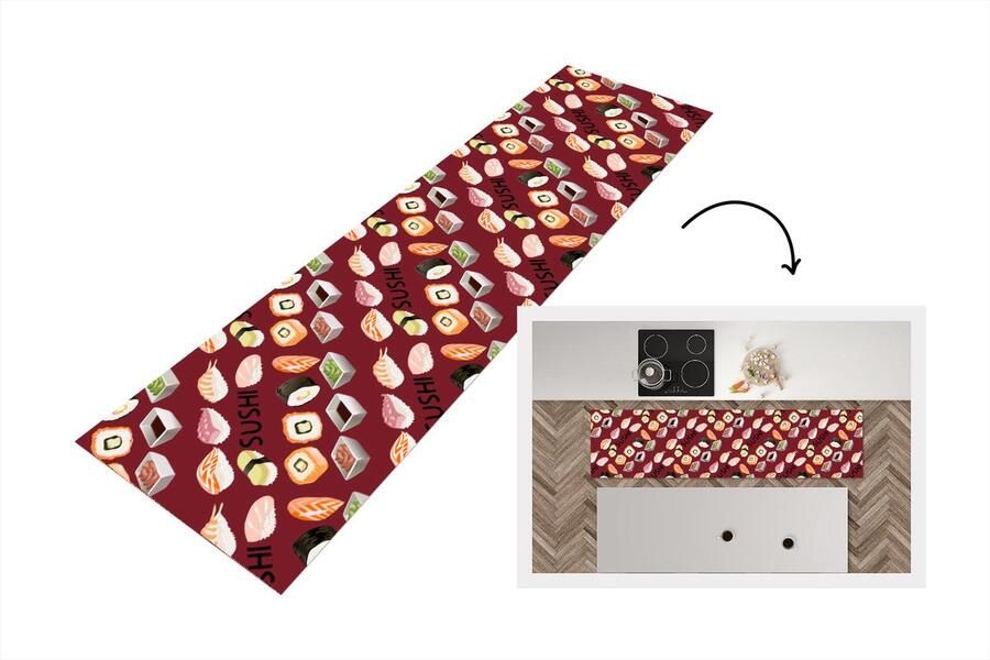 KitchenYeah Keukenloper Loper keuken Patroon Sushi Japan Quotes 240x60 cm Keukenloper vinyl