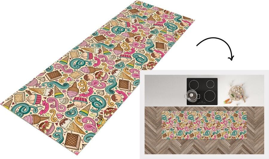 KitchenYeah Keukenloper Loper keuken Patroon Wafel IJs 150x50 cm Keukenloper vinyl