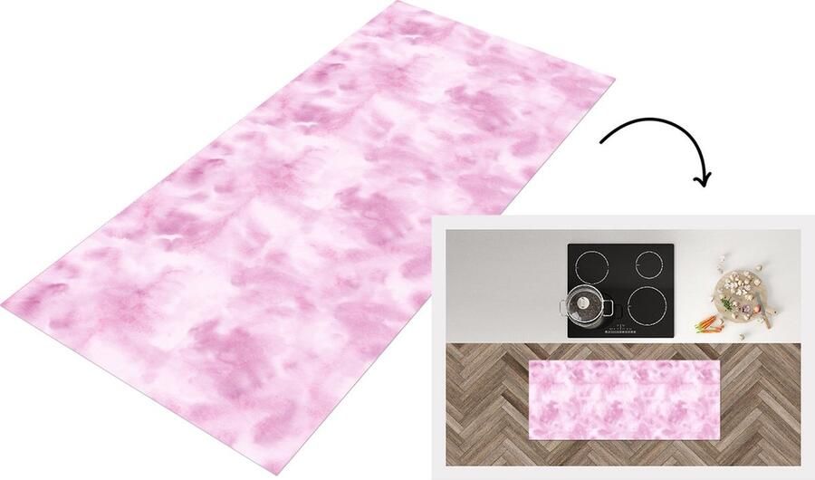 KitchenYeah Keukenloper Loper keuken Patroon Waterverf Roze 120x50 cm Keukenloper vinyl