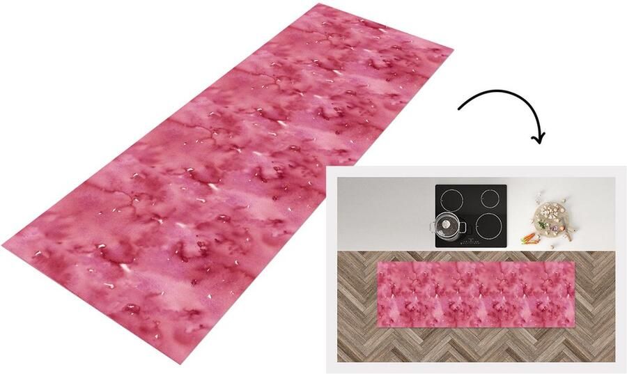 KitchenYeah Keukenloper Loper keuken Patroon Waterverf Roze 180x60 cm Keukenloper vinyl