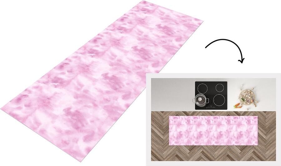 KitchenYeah Keukenloper Loper keuken Patroon Waterverf Roze 180x60 cm Keukenloper vinyl