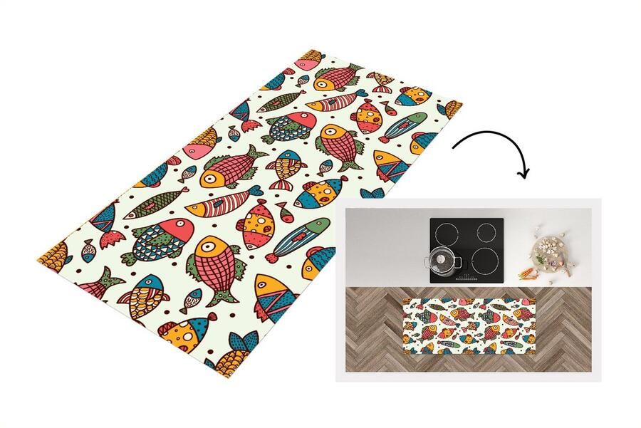 KitchenYeah Keukenloper Loper keuken Patroon Zee Vis Zeedieren 120x50 cm Keukenloper vinyl