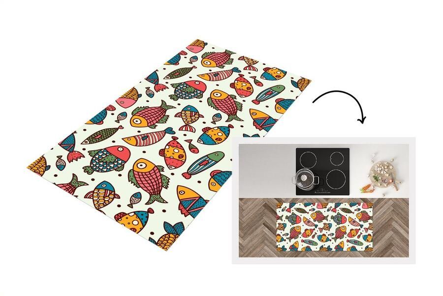 KitchenYeah Keukenloper Loper keuken Patroon Zee Vis Zeedieren 120x60 cm Keukenloper vinyl