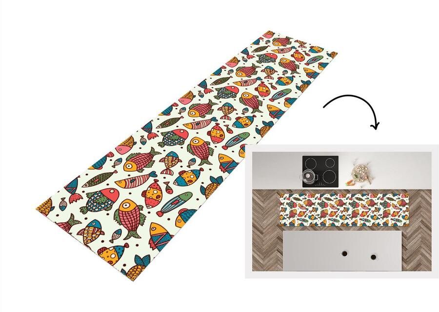 KitchenYeah Keukenloper Loper keuken Patroon Zee Vis Zeedieren 240x60 cm Keukenloper vinyl
