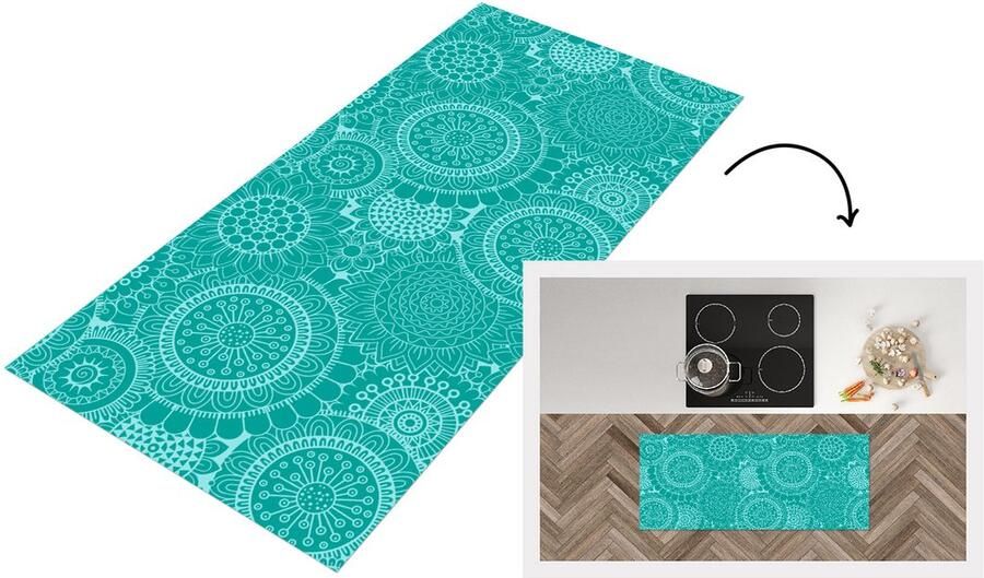 KitchenYeah Keukenloper Loper keuken Patroon Zonnebloemen Mandala 120x50 cm Keukenloper vinyl
