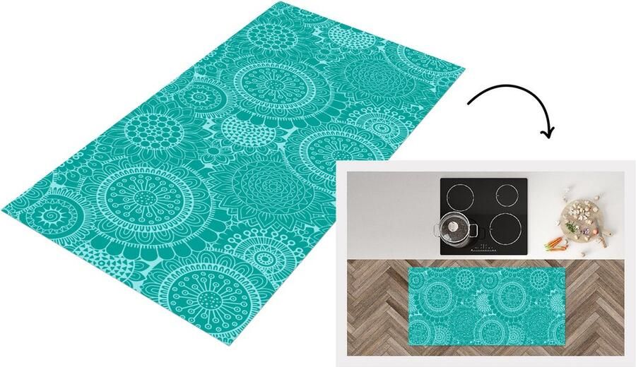 KitchenYeah Keukenloper Loper keuken Patroon Zonnebloemen Mandala 120x60 cm Keukenloper vinyl
