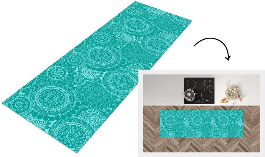 KitchenYeah Keukenloper Loper keuken Patroon Zonnebloemen Mandala 150x50 cm Keukenloper vinyl