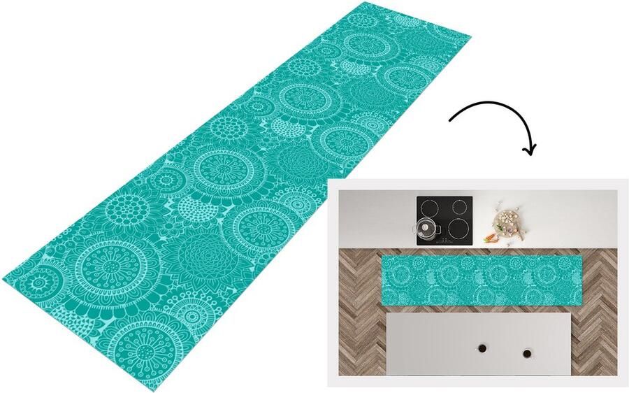 KitchenYeah Keukenloper Loper keuken Patroon Zonnebloemen Mandala 240x60 cm Keukenloper vinyl