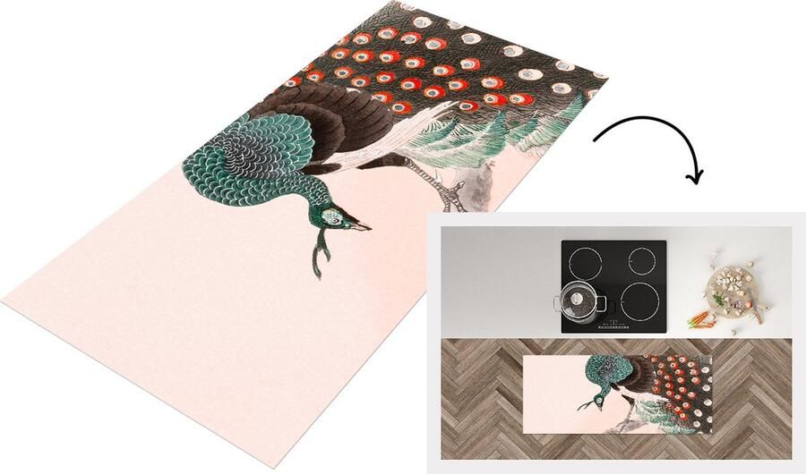 KitchenYeah Keukenloper Loper keuken Pauw Veren Japans Vintage 120x50 cm Keukenloper vinyl