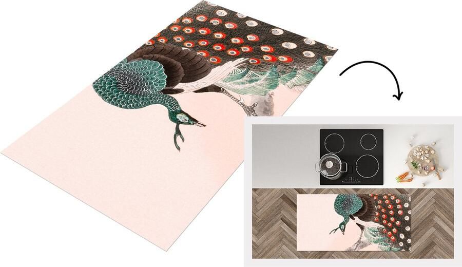 KitchenYeah Keukenloper Loper keuken Pauw Veren Japans Vintage 120x60 cm Keukenloper vinyl