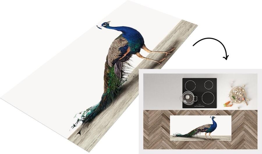 KitchenYeah Keukenloper Loper keuken Pauw Veren Vogel Woonkamer Slaapkamer 120x50 cm Keukenloper vinyl