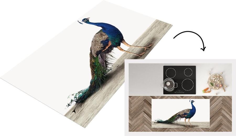 KitchenYeah Keukenloper Loper keuken Pauw Veren Vogel Woonkamer Slaapkamer 120x60 cm Keukenloper vinyl