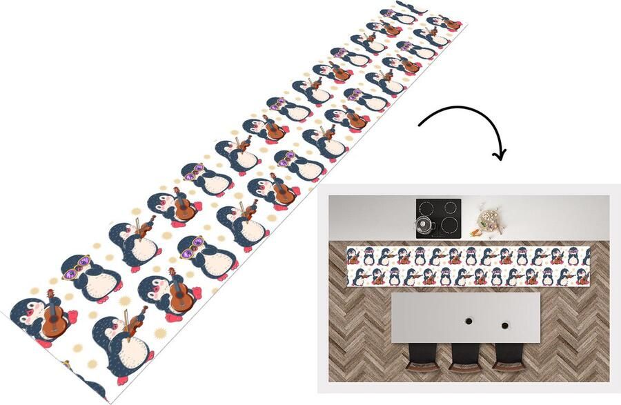 KitchenYeah Keukenloper Keukenmat Pinguïn Muziek Gitaar Kinderen Patroon 360x60 cm Keuken vloerkleed