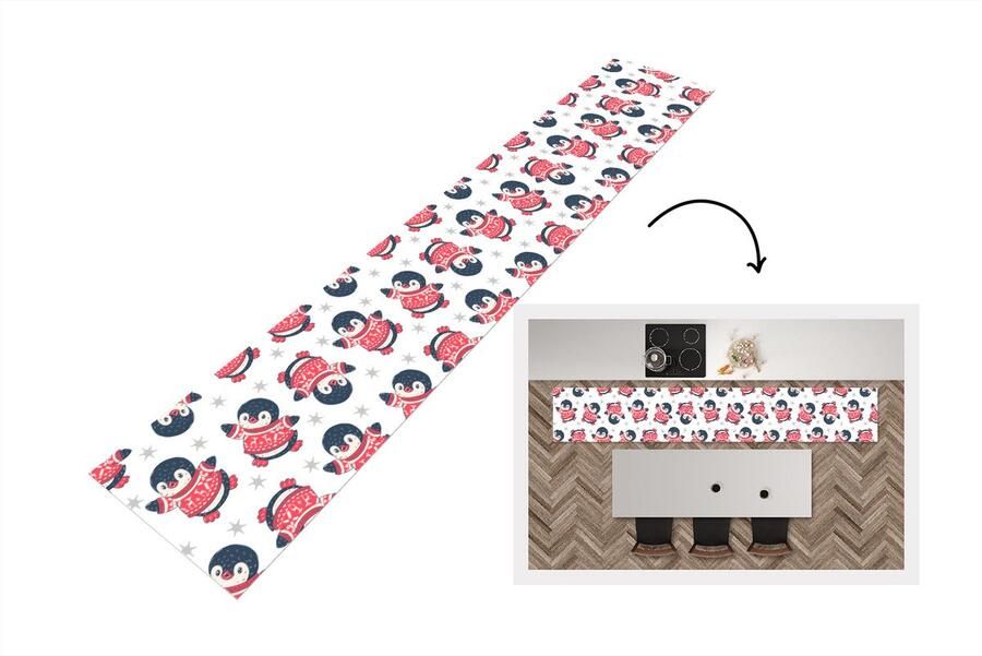 KitchenYeah Keukenloper Keukenmat Pinguïn Patronen Sterren 360x60 cm Keuken vloerkleed