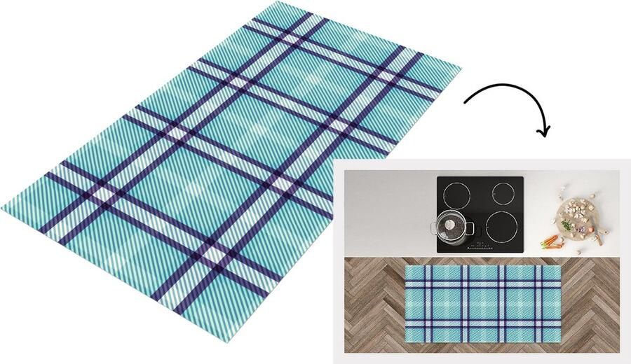 KitchenYeah Keukenloper Loper keuken Plaid Blauw Patronen Schotse ruit 120x60 cm Keukenloper vinyl