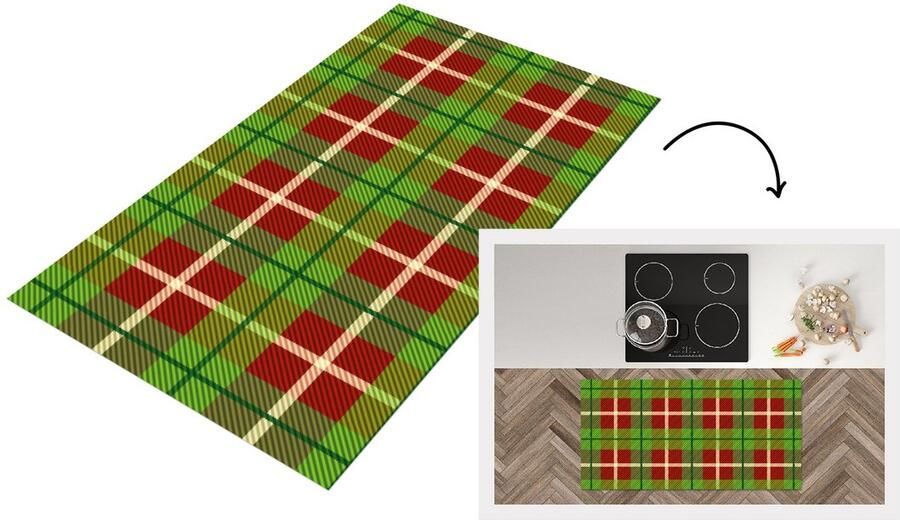 KitchenYeah Keukenloper Loper keuken Plaid Kerst Groen Rood 120x60 cm Keukenloper vinyl