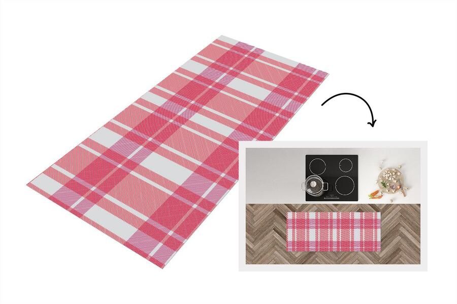 KitchenYeah Keukenloper Loper keuken Plaid Roze Patronen 120x50 cm Keukenloper vinyl