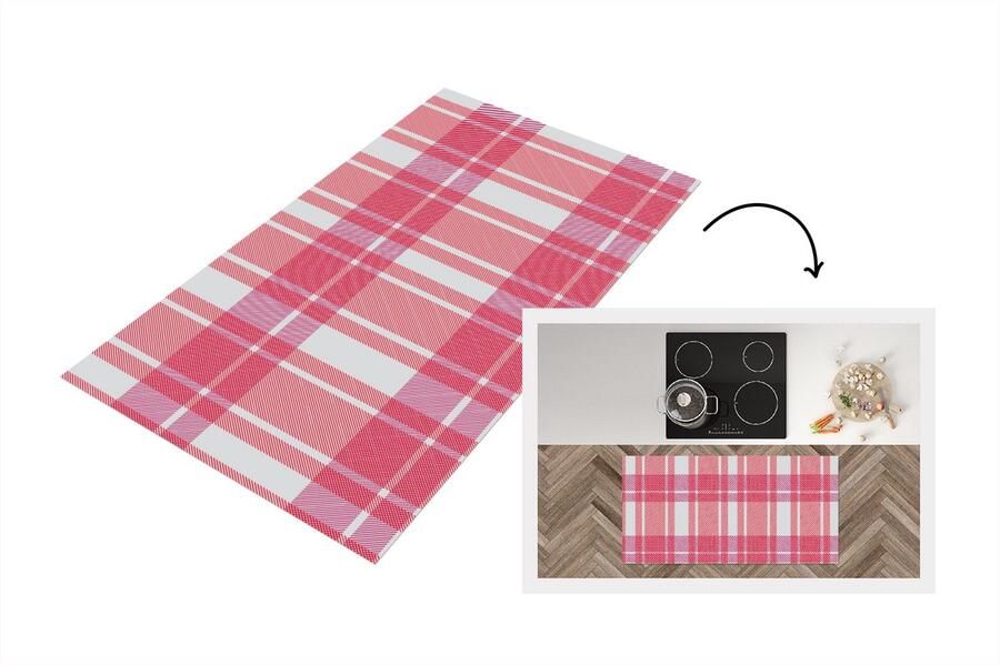 KitchenYeah Keukenloper Loper keuken Plaid Roze Patronen 120x60 cm Keukenloper vinyl