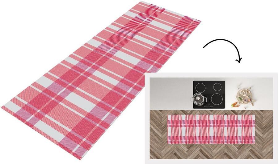 KitchenYeah Keukenloper Loper keuken Plaid Roze Patronen 150x50 cm Keukenloper vinyl