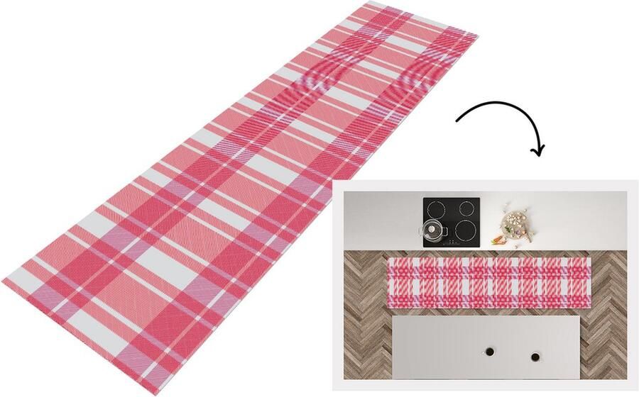 KitchenYeah Keukenloper Loper keuken Plaid Roze Patronen 240x60 cm Keukenloper vinyl