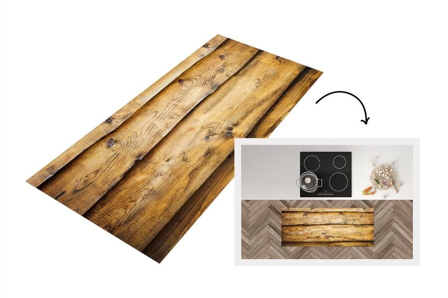 KitchenYeah Keukenloper Loper keuken Plank Hout Landelijk 120x50 cm Keukenloper vinyl