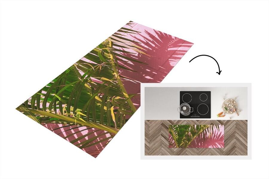 KitchenYeah Keukenloper Loper keuken Plant Zomer Tropisch Roze 120x50 cm Keukenloper vinyl
