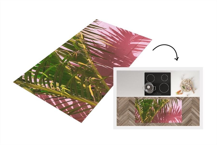 KitchenYeah Keukenloper Loper keuken Plant Zomer Tropisch Roze 120x60 cm Keukenloper vinyl