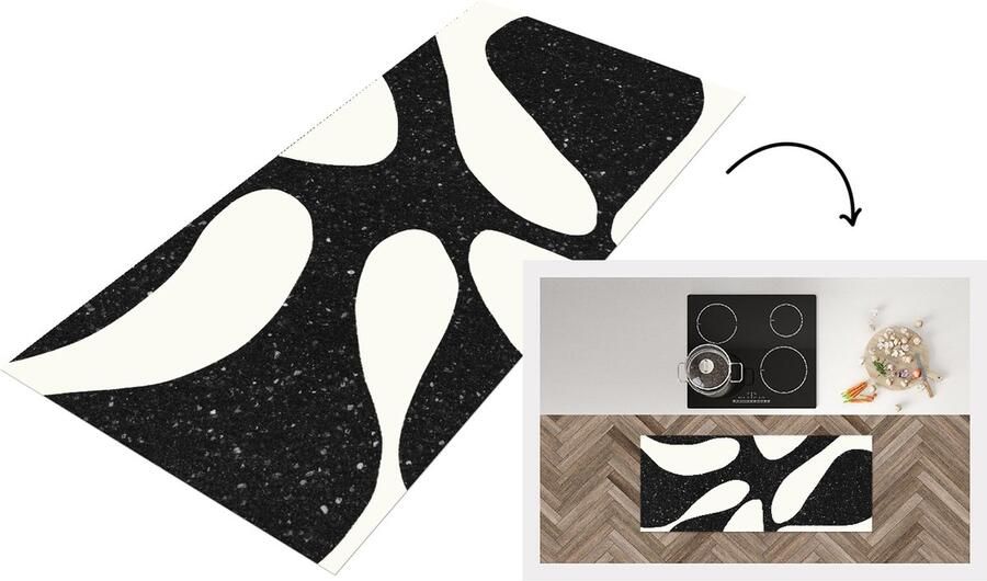 KitchenYeah Keukenloper Loper keuken Plant Zwart Minimalisme 120x50 cm Keukenloper vinyl