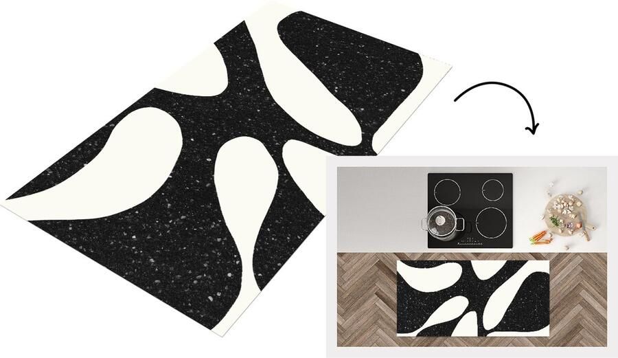 KitchenYeah Keukenloper Loper keuken Plant Zwart Minimalisme 120x60 cm Keukenloper vinyl