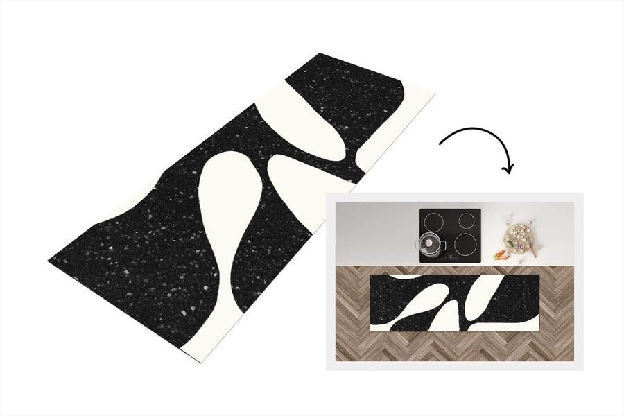 KitchenYeah Keukenloper Loper keuken Plant Zwart Minimalisme 180x60 cm Keukenloper vinyl