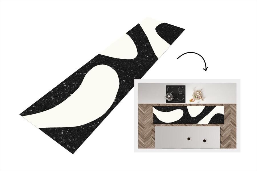 KitchenYeah Keukenloper Loper keuken Plant Zwart Minimalisme 240x60 cm Keukenloper vinyl