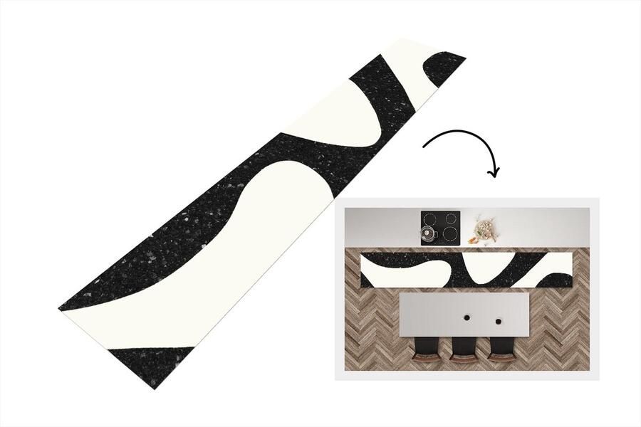 KitchenYeah Keukenloper Loper keuken Plant Zwart Minimalisme 360x60 cm Keukenloper vinyl