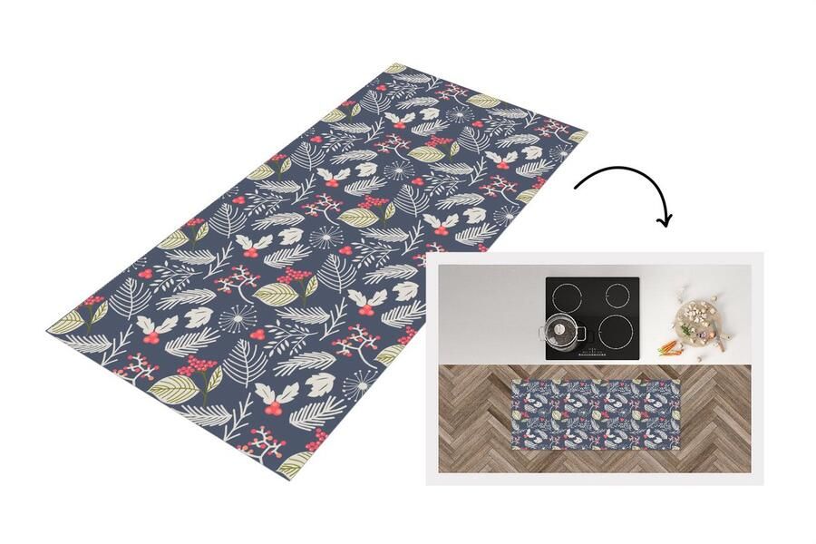 KitchenYeah Keukenloper Loper keuken Planten Bes Winter Patroon 120x50 cm Keukenloper vinyl