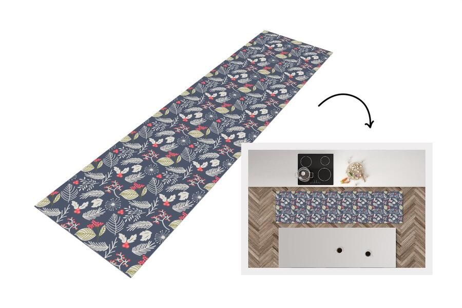 KitchenYeah Keukenloper Loper keuken Planten Bes Winter Patroon 240x60 cm Keukenloper vinyl