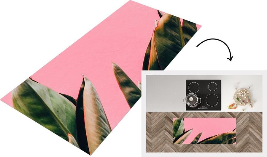 KitchenYeah Keukenloper Loper keuken Planten Bladeren Vrouwentong Roze Tropisch 120x50 cm Keukenloper vinyl
