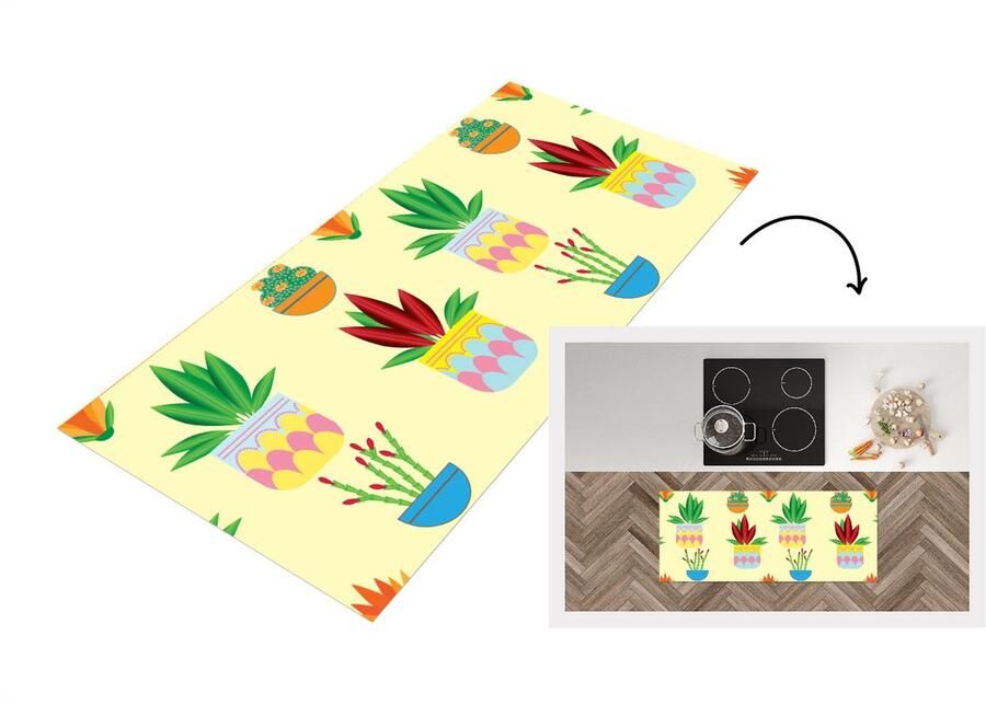 KitchenYeah Keukenloper Loper keuken Planten Bloempot Patronen Regenboog 120x50 cm Keukenloper vinyl