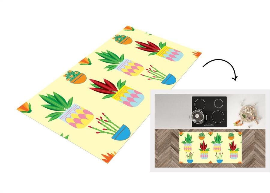 KitchenYeah Keukenloper Loper keuken Planten Bloempot Patronen Regenboog 120x60 cm Keukenloper vinyl