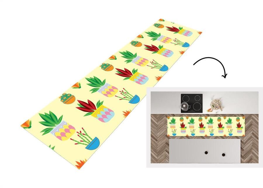KitchenYeah Keukenloper Loper keuken Planten Bloempot Patronen Regenboog 240x60 cm Keukenloper vinyl