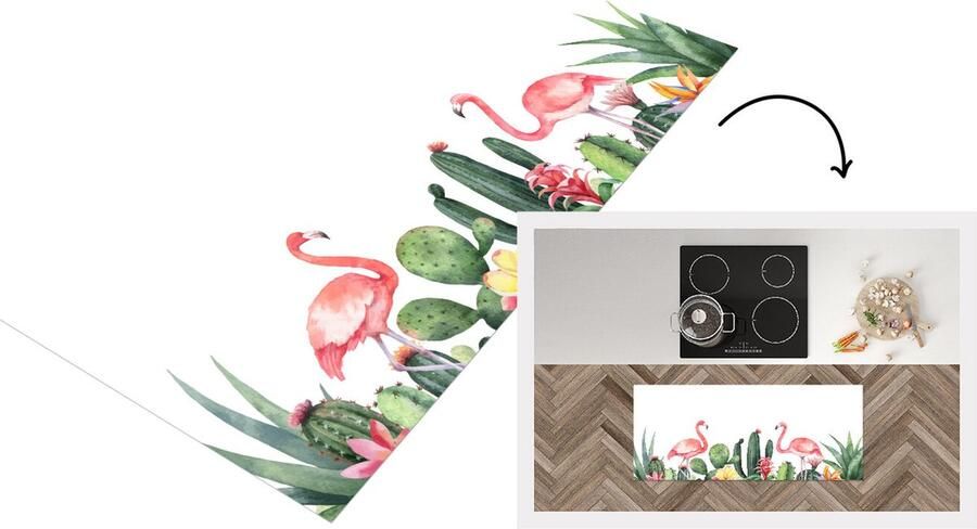 KitchenYeah Keukenloper Loper keuken Planten Flamingo Waterverf 120x50 cm Keukenloper vinyl