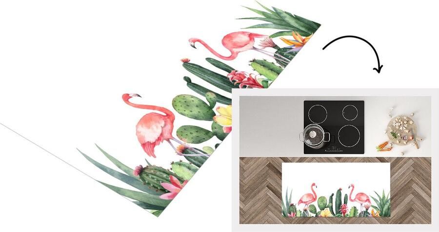 KitchenYeah Keukenloper Loper keuken Planten Flamingo Waterverf 120x60 cm Keukenloper vinyl