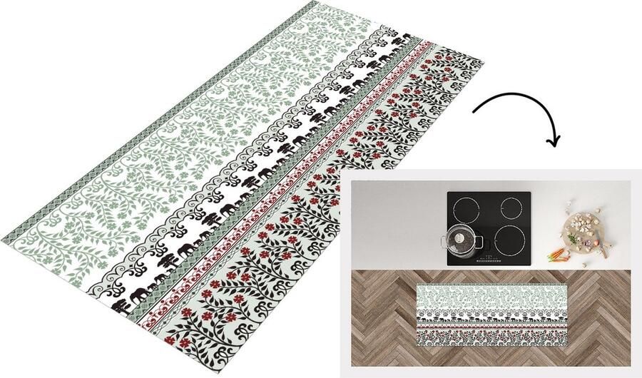 KitchenYeah Keukenloper Loper keuken Planten Olifant Patroon 120x50 cm Keukenloper vinyl