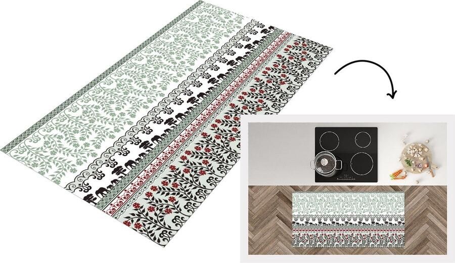 KitchenYeah Keukenloper Loper keuken Planten Olifant Patroon 120x60 cm Keukenloper vinyl