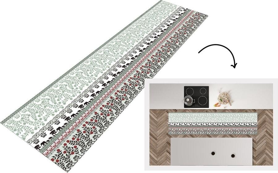 KitchenYeah Keukenloper Loper keuken Planten Olifant Patroon 240x60 cm Keukenloper vinyl