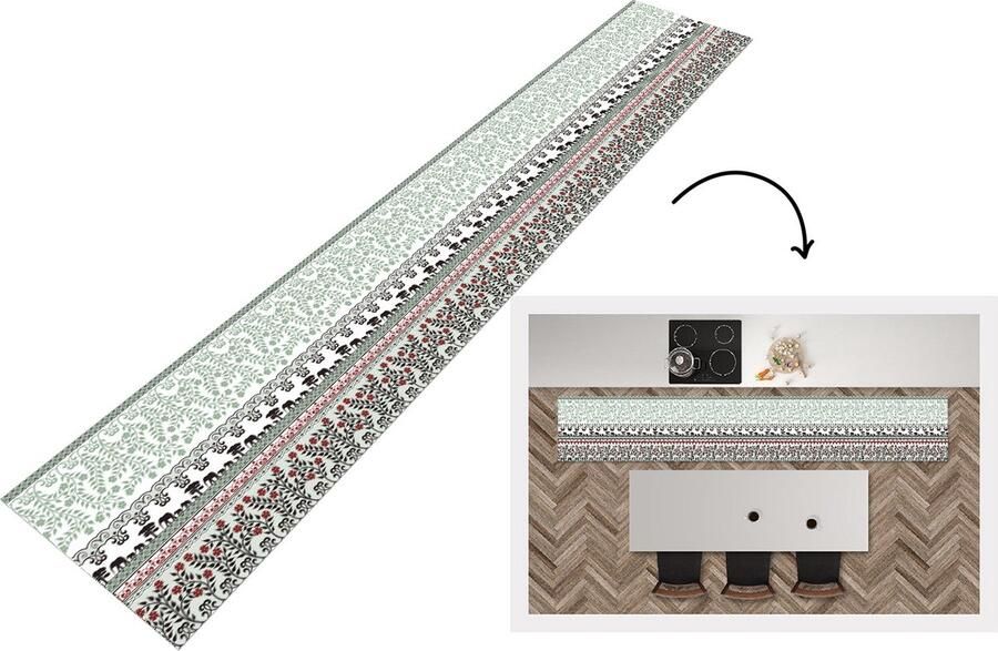 KitchenYeah Keukenloper Loper keuken Planten Olifant Patroon 300x50 cm Keukenloper vinyl