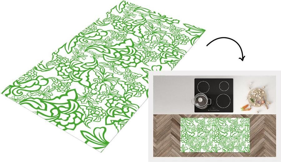 KitchenYeah Keukenloper Loper keuken Planten Orientalism Patroon 120x60 cm Keukenloper vinyl