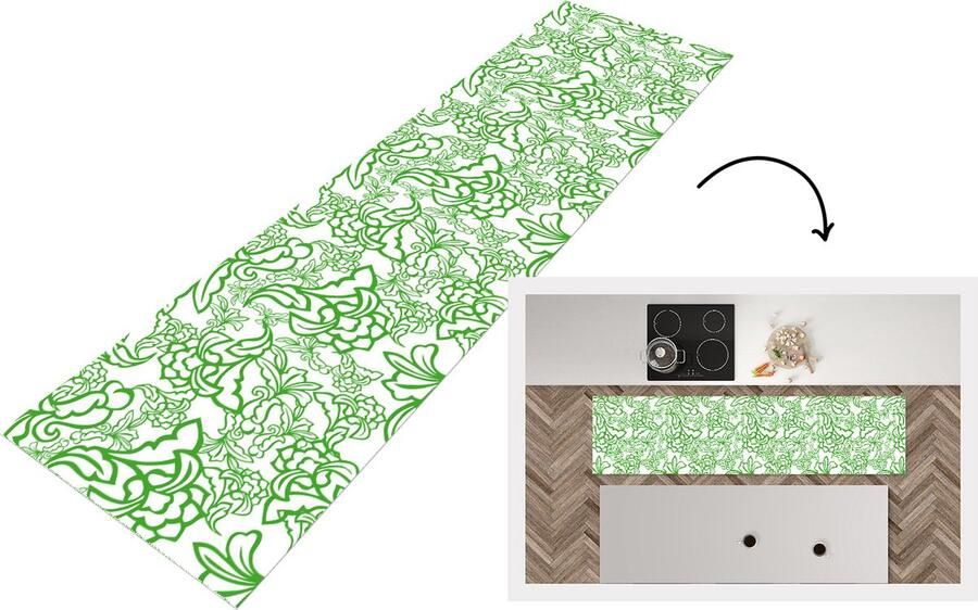 KitchenYeah Keukenloper Loper keuken Planten Orientalism Patroon 240x60 cm Keukenloper vinyl