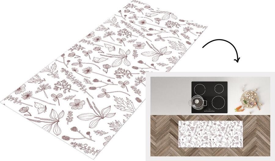 KitchenYeah Keukenloper Loper keuken Planten Patroon Bloemen 120x50 cm Keukenloper vinyl