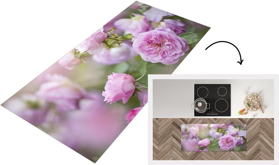 KitchenYeah Keukenloper Loper keuken Planten van roze rozen groeien in de natuur 120x50 cm Keukenloper vinyl